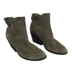 Eileen Fisher Suede Wedge Ankle Boots Taupe Block Heel Zip Size 8